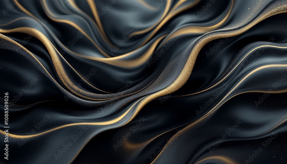 Obraz premium Abstract Black and Gold Fabric Waves. Luxury, elegance, and sophistication concept.