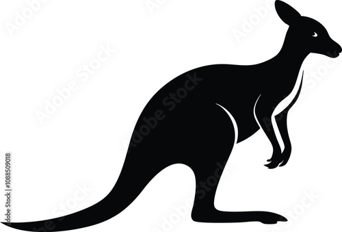 kangaroo black silhouette isolated vector art Illustration with white background 