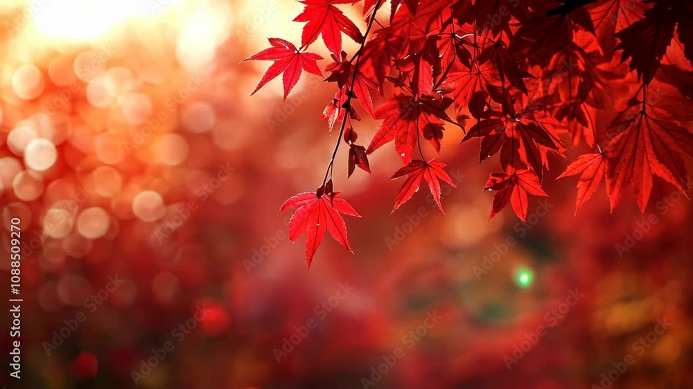 Close-up view of bright red maple leaves on a branch