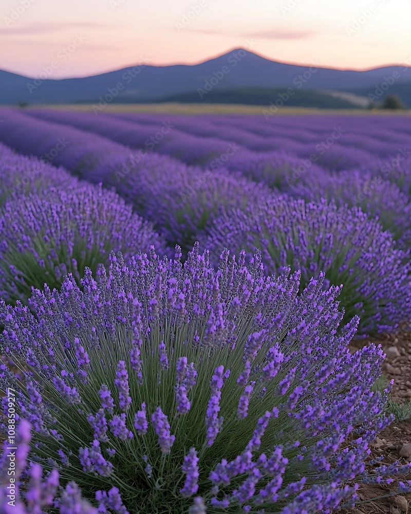 Obraz premium Visual storytelling photography narrative, Tranquil Lavender Fields at Sunrise