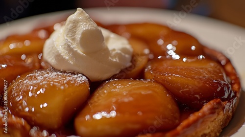 Delicious apple tart dessert cozy cafe food photography warm atmosphere close-up culinary delight