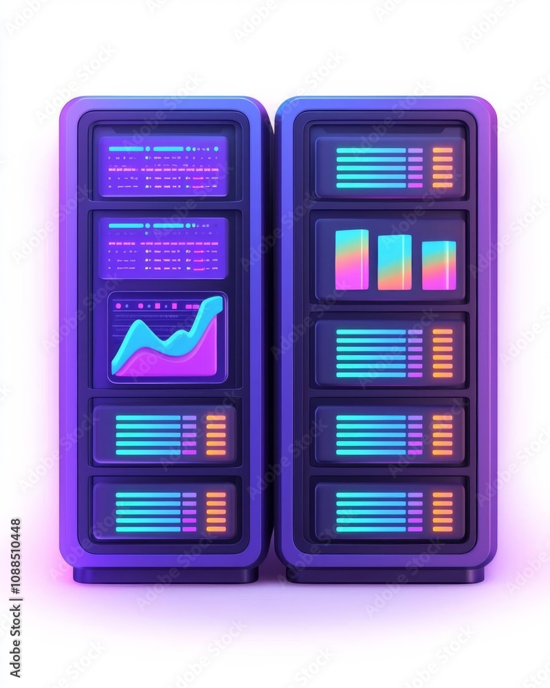 Futuristic data server displaying colorful graphs and statistics. Futuristic data server displaying colorful graphs and statistics.