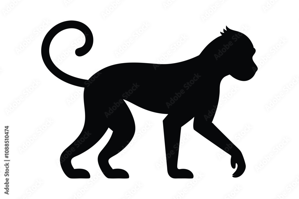 Fototapeta premium monkey black silhouette isolated vector art Illustration with white background