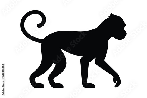 monkey black silhouette isolated vector art Illustration with white background