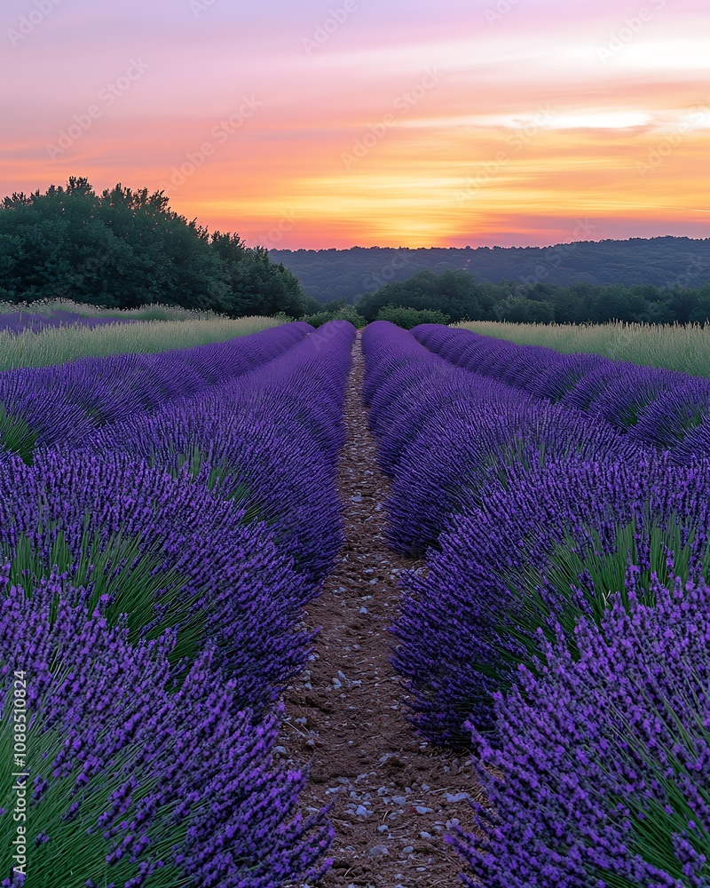 Naklejka premium Visual storytelling photography narrative, Serene Lavender Fields at Sunset