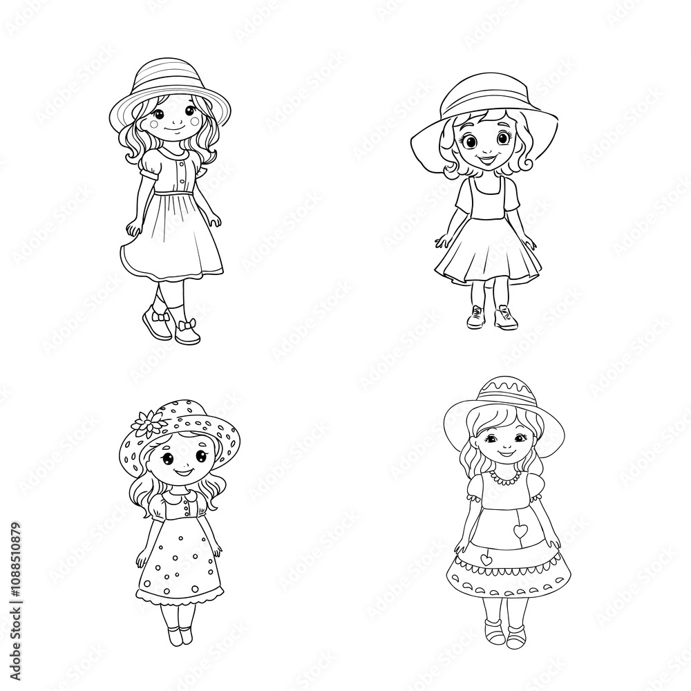 Girl cartoon,vector illustration isolated on white background,coloring book pages. Girl cartoon,vector illustration isolated on white background,coloring book pages.
