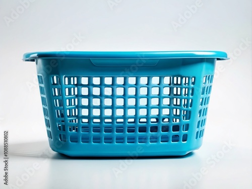 Blue Empty Laundry Basket Isolated on White Background for Home Organization and Cleaning Needs, Perfect for Product Displays and Minimalist Interior Design Projects