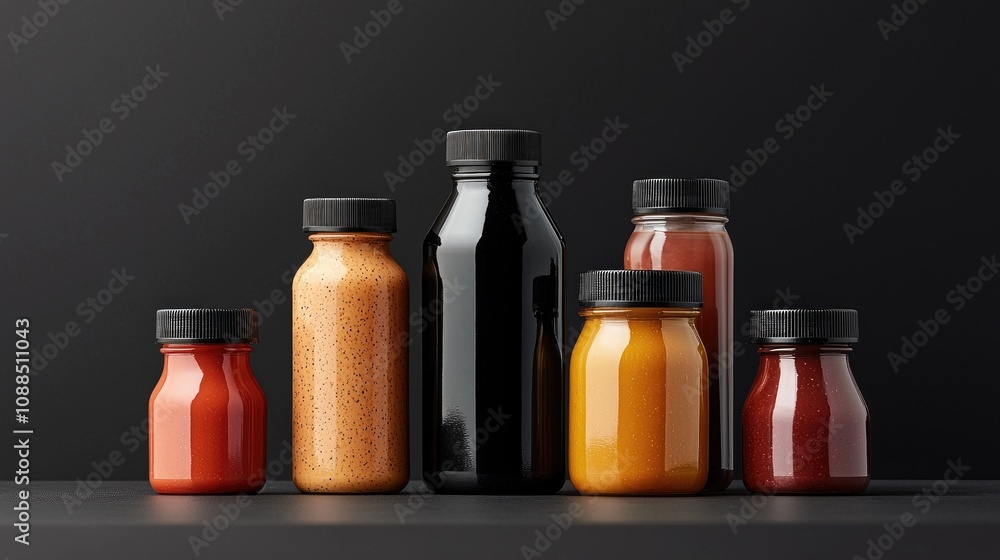 Colorful Bottles on Dark Background Colorful Bottles on Dark Background