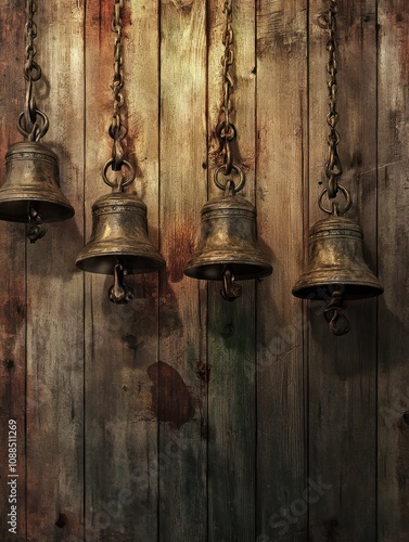 bells on wooden wall photo