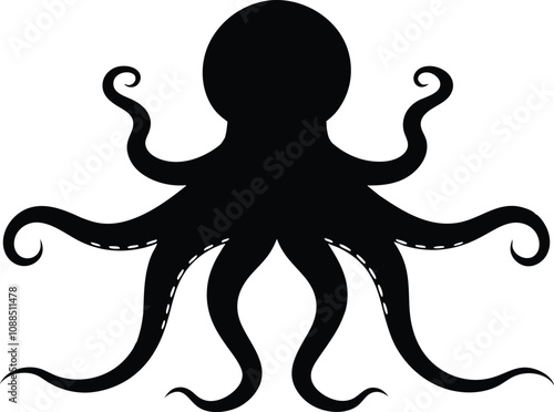 octopus black silhouette isolated vector art Illustration with white background 