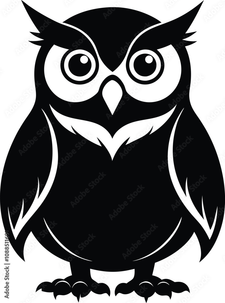 Fototapeta premium owl black silhouette isolated vector art Illustration with white background