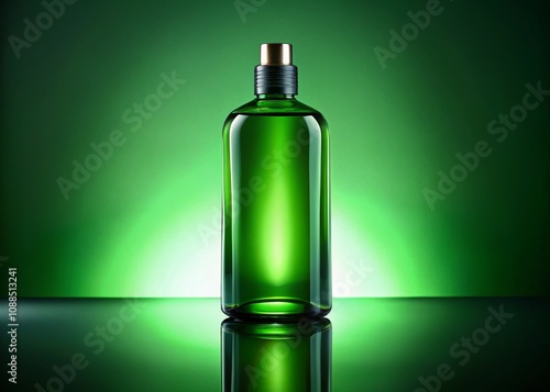 Captivating Green Bottle with Vibrant Green Liquid, Perfect for Product Photography, Showcasing Nature-inspired Aesthetics and Eco-friendly Themes in a Studio Setting