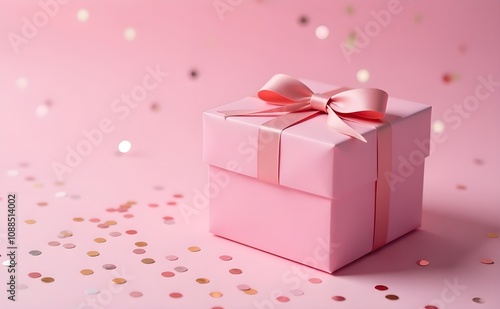 Pink gift box with confetti, cut out