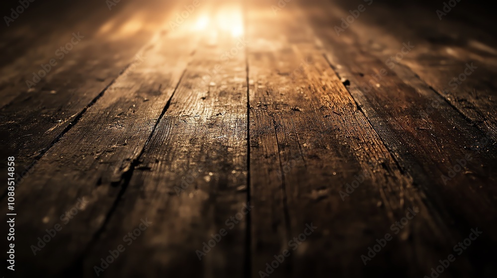 A close up of a wood floor, with the grain showing, and light shining down from above. A close up of a wood floor, with the grain showing, and light shining down from above.