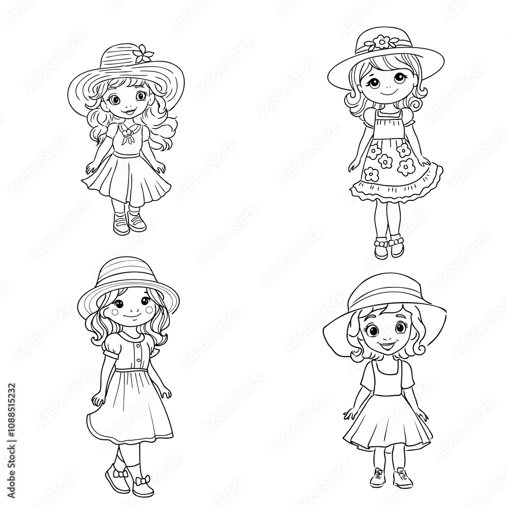 Girl cartoon,vector illustration isolated on white background,coloring book pages. Girl cartoon,vector illustration isolated on white background,coloring book pages.