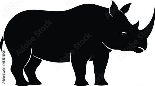 rhinoceros black silhouette isolated vector art Illustration with white background 