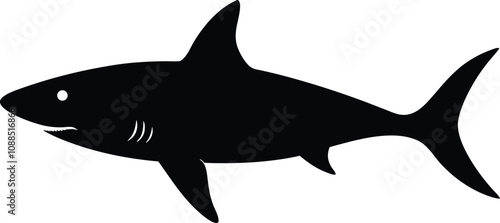 shark black silhouette isolated vector art Illustration with white background