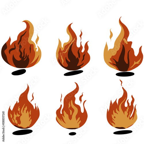 set of burning fire elements