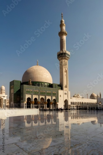 The Prophet Muhammad Mosque is the second largest mosque and holiest site in Islam, copy space - generativea ai photo