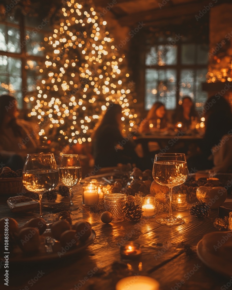 Cozy Christmas Gathering with Festive Lights, Warm Atmosphere, and Delicious Treats in a Rustic Setting Surrounded by a Beautifully Decorated Tree Cozy Christmas Gathering with Festive Lights, Warm Atmosphere, and Delicious Treats in a Rustic Setting Surrounded by a Beautifully Decorated Tree