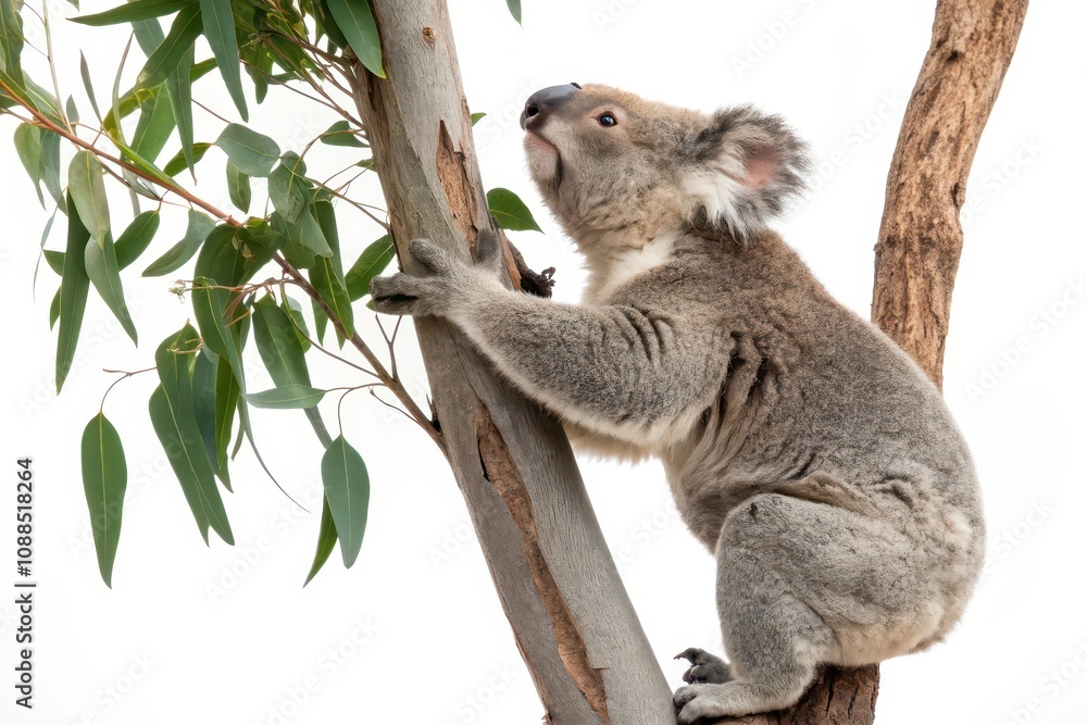 Fototapeta premium Koala climbing a eucalyptus tree australia animal portrait natural habitat close-up wildlife conservation