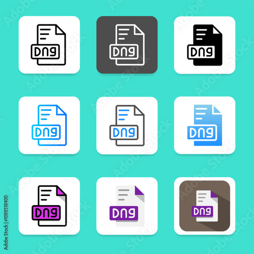 Set dng Icons of file formats of various types with soft colors