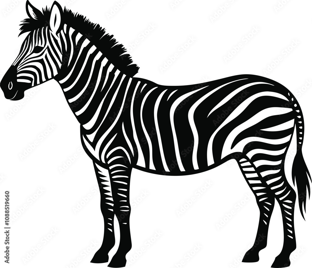 Fototapeta premium zebra black silhouette isolated vector art Illustration with white background
