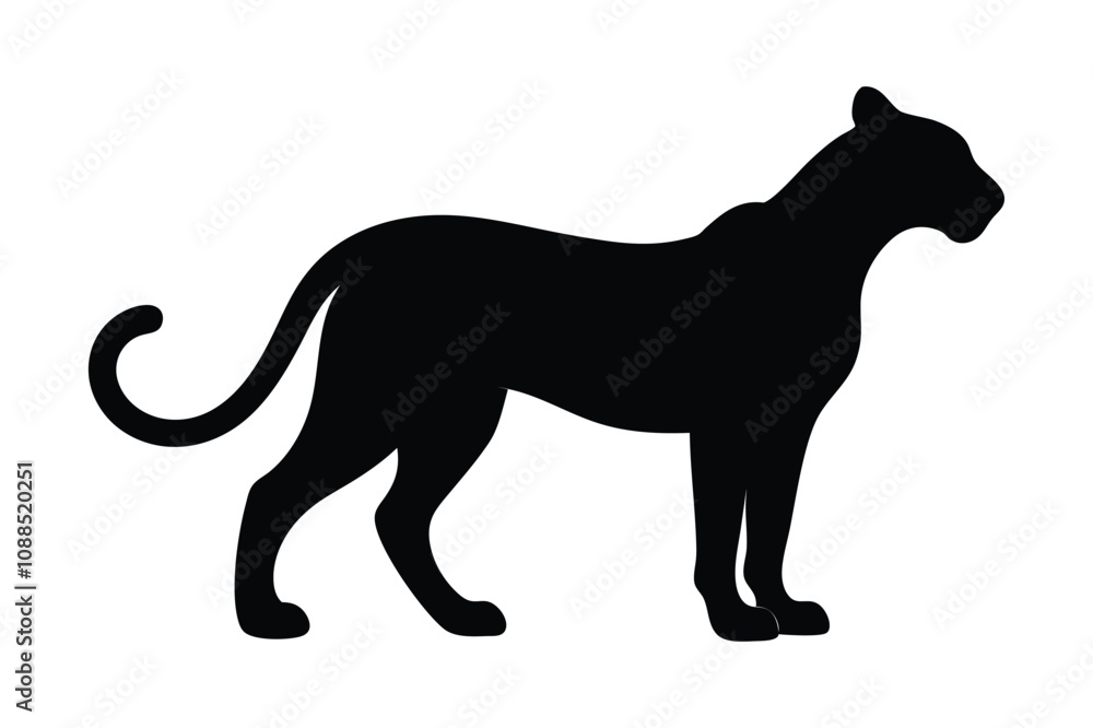 Obraz premium leopard black silhouette isolated vector art Illustration cheetah with white background