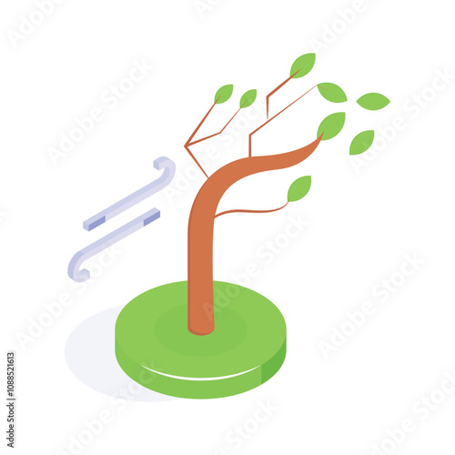 A tree bending in the wind, representing stormy or windy weather vector design