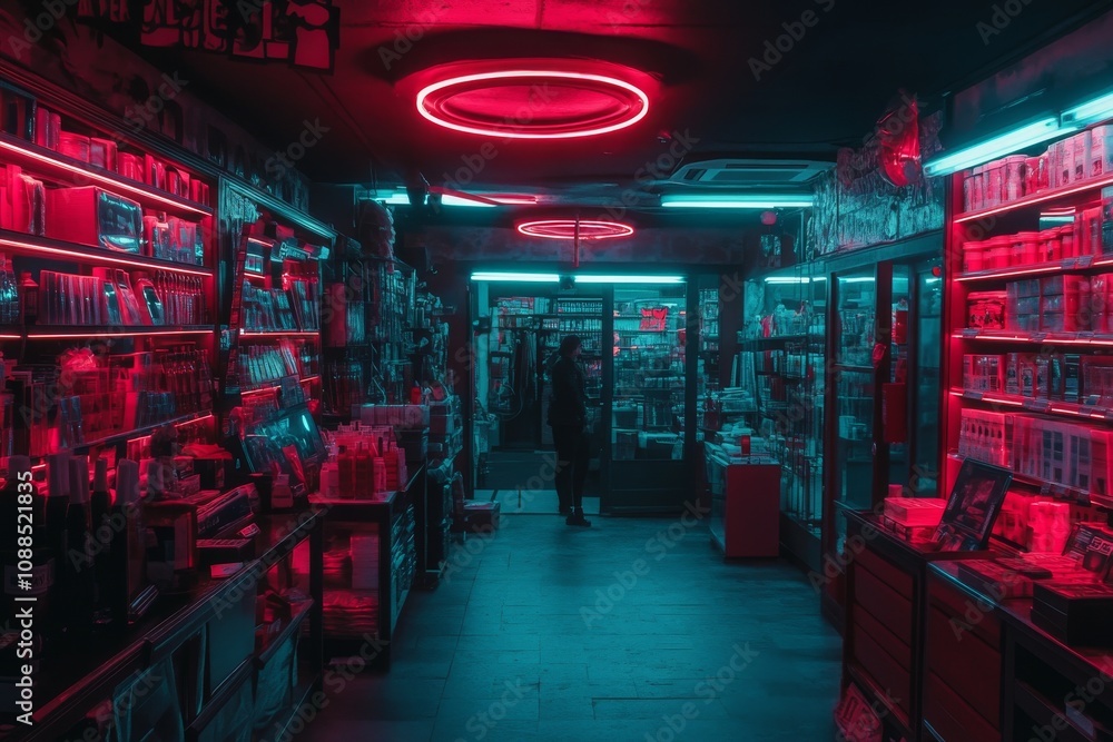 Neon-Lit Night Shop: A Cyberpunk-Style Retail Space Neon-Lit Night Shop: A Cyberpunk-Style Retail Space