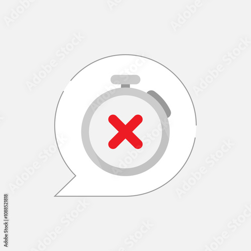 illustration of a stopwatch with a red cross, time has expired, running out or the deadline has passed. Ideal for use in applications related to time management, scheduling, deadlines, and reminders