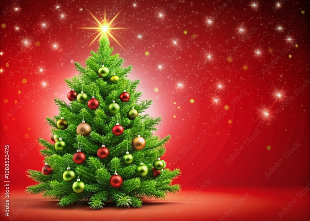 Red Christmas Background Green Tree AI Art, Festive Holiday Image, Digital Illustration Red Christmas Background Green Tree AI Art, Festive Holiday Image, Digital Illustration