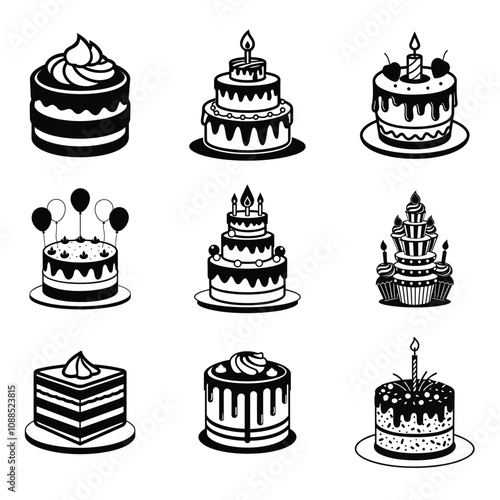 collection of Birthday Cake vector illustration 
