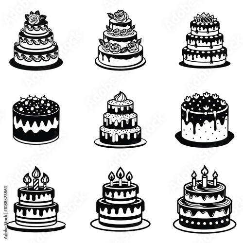 collection of Birthday Cake vector illustration 
