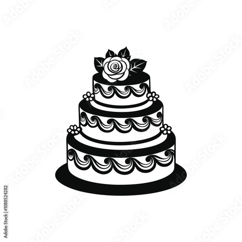 Simple and Stylish Birthday Cake Vector  Illustration - Cake  Black and White Design