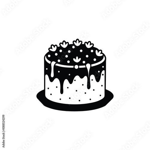 Simple and Stylish Birthday Cake Vector  Illustration - Cake  Black and White Design
