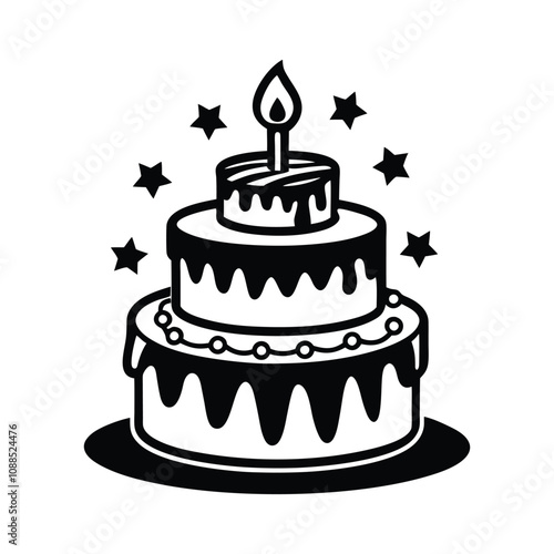 Simple and Stylish Birthday Cake Vector  Illustration - Cake  Black and White Design