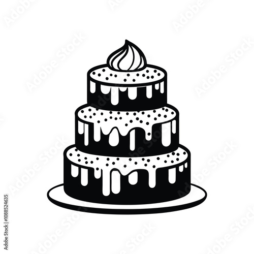 Simple and Stylish Birthday Cake Vector  Illustration - Cake  Black and White Design