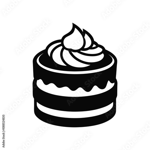 Simple and Stylish Birthday Cake Vector  Illustration - Cake  Black and White Design