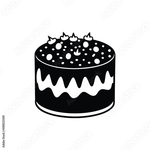 Simple and Stylish Birthday Cake Vector  Illustration - Cake  Black and White Design