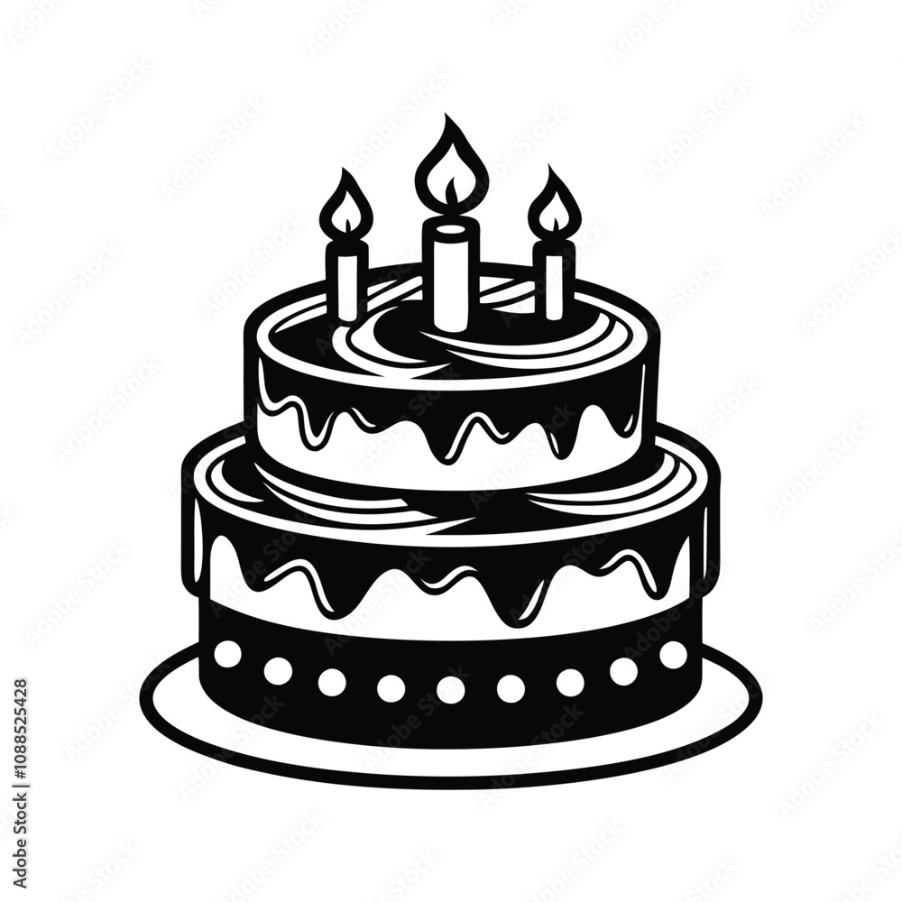 Birthday Cake vector illustration - Layer cake clipart design in black and white Birthday Cake vector illustration - Layer cake clipart design in black and white