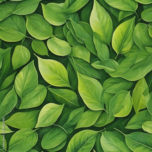 Wallpaper Mural A painting of leaves with a green background - Seamless tile Torontodigital.ca