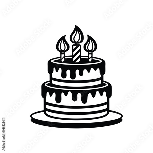 Birthday Cake vector illustration - Layer cake clipart design in black and white