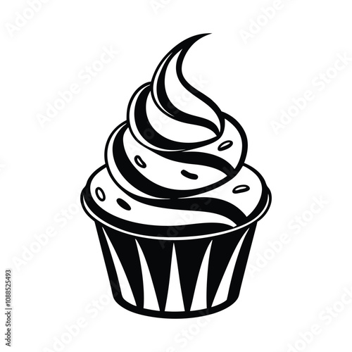 Elegant Birthday Cake Vector Illustration - Cake  Black and White Design