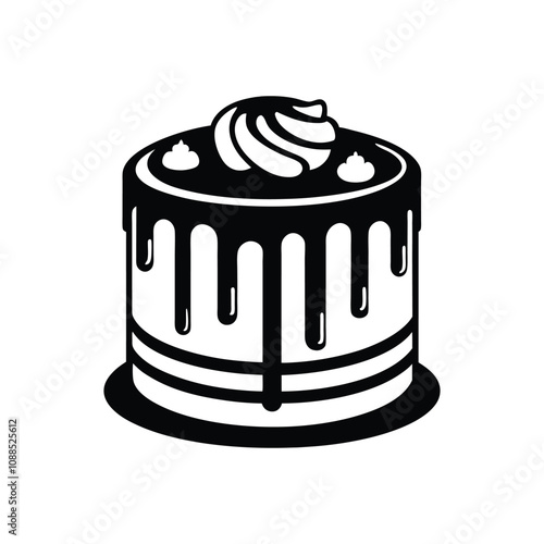 Birthday Cake vector illustration - Layer cake clipart design in black and white