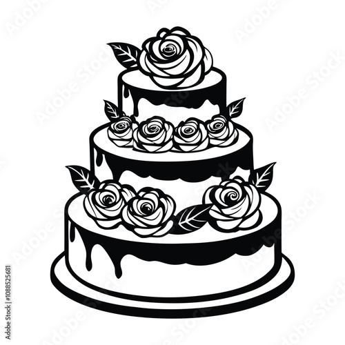 Birthday Cake vector illustration - Layer cake clipart design in black and white
