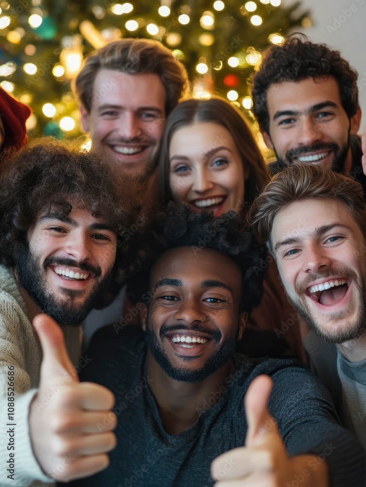holidays, party and celebration concept - multiethnic group of happy friends having christmas dinner at home and showing thumbs up holidays, party and celebration concept - multiethnic group of happy friends having christmas dinner at home and showing thumbs up