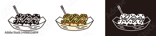 たこ焼きのアイコンイラスト。伝統的な和食、祭や屋台の食べ物。
