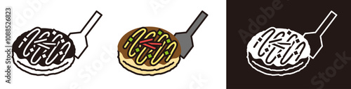Fototapete お好み焼きのアイコンイラスト。伝統的な和食、祭や屋台の食べ物。