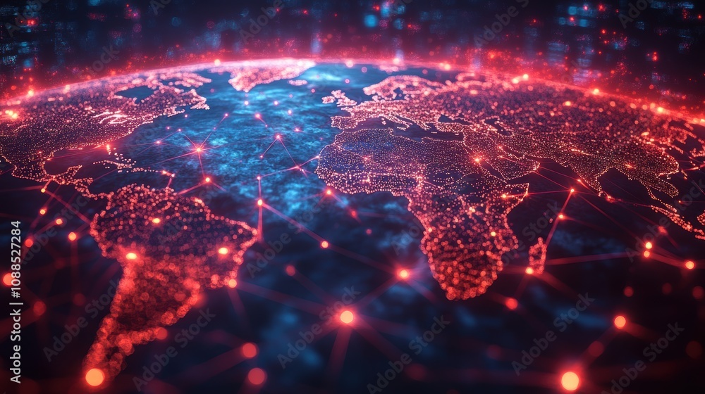 Illustration of a global network connecting various tech hubs around the world. Illustration of a global network connecting various tech hubs around the world.